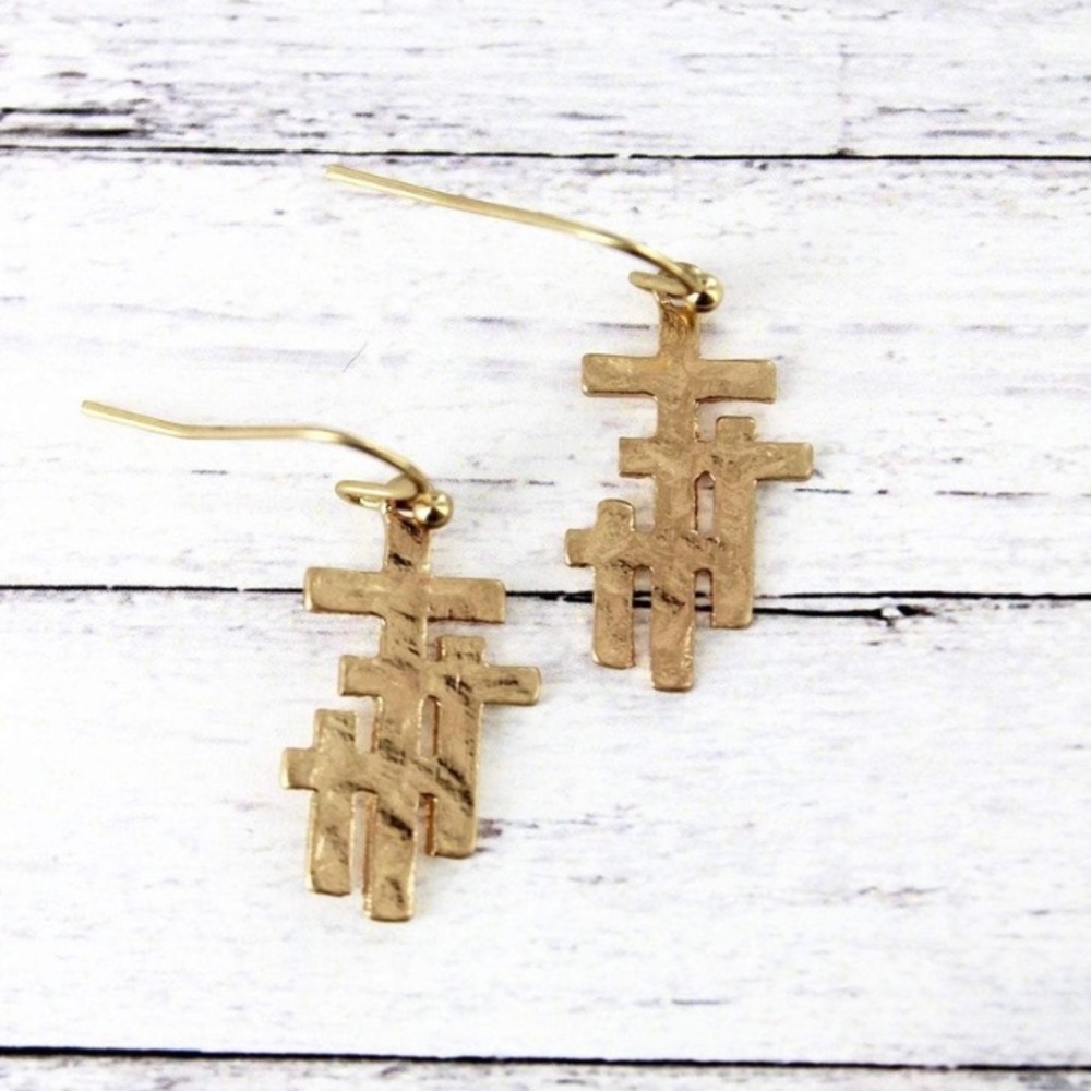 3/$25 Crave Goldtone Triple Cross Earrings